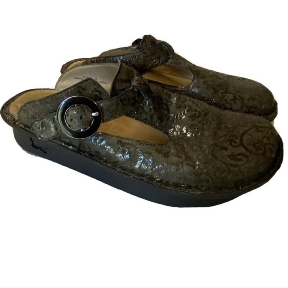 Alegria Alg-922 Womens Brown Embossed Leather Clogs Sandals US Sz 9.5-10…